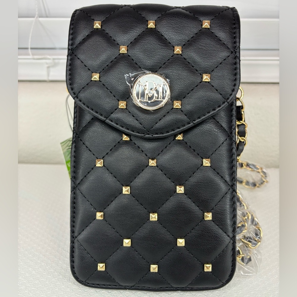 Badgley Mischka Crossbody Phone Case W/ Diamond Quilting & Gold Studs
In Black